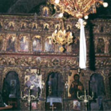 Lambia, Monastery Chryssopigi at Divri (Kato), the magnificent wood-carved screen of the church of the Dormition of the Virgin (Koimiseos Theotokou), LAMBIA (Village) ILIA