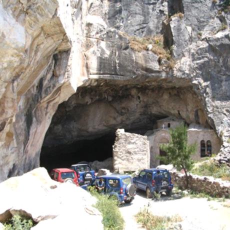 Penteli, the Daveli cavern, next to the ancient marble quarries, with a small church at its entrance, PENTELI (Mountain) ATTIKI