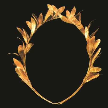 Amfipolis, a golden wreath of olive leaves that is exhibited in the Archaeological Museum of Amfipolis, AMFIPOLIS (Ancient city) SERRES