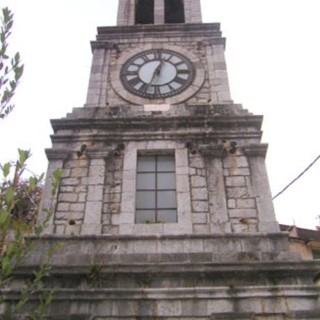 Lagadia, the stone Tower clock (1910) of the Church of Taxiarches, LAGADIA (Village) LAGADIA