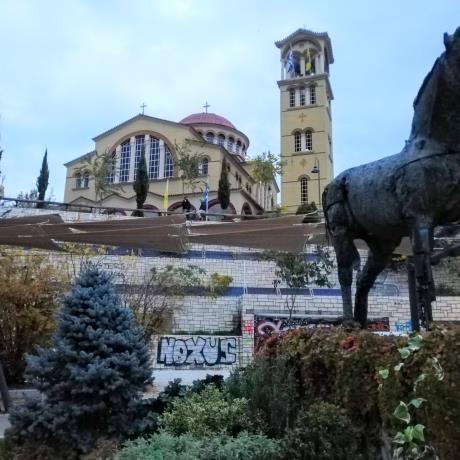Agios Achillios Cathedral. Statue of a horse, the emblem of the city of Larissa., LARISSA (Town) THESSALIA