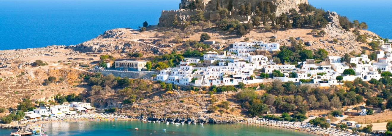 Lindos, the modern town & the ancient Acropolis of Lindos