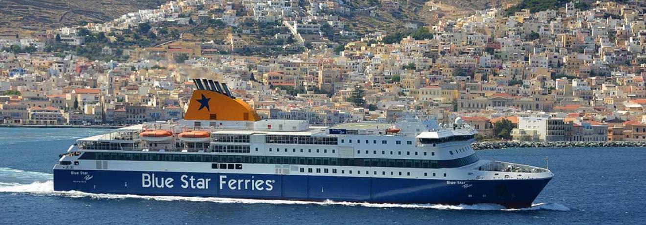 Car passenger ferry Blue Star Patmos in Syros port