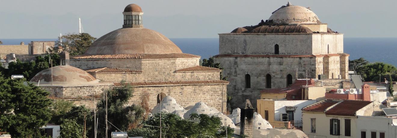 Yeni Hamam or Public Baths (left) and Mustafa Pasha Mosque (right), Μedieval City of Rhodes