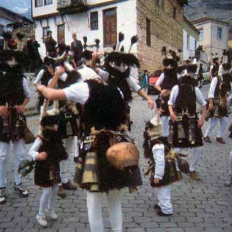 Kali Vryssi, masquerading residents at the streets celebrating Bambougera, KALI VRYSSI (Village) DRAMA