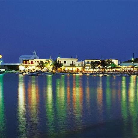 Apollonia, the village in full-moon light & Agia Paraskevi church in the edge of the jetty, APOLLONIA (Village) MILOS