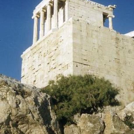 Acropolis, Temple of Athena Nike: View of temple and bastion from Odeion below, ACROPOLIS (Acropolis) ATHENS
