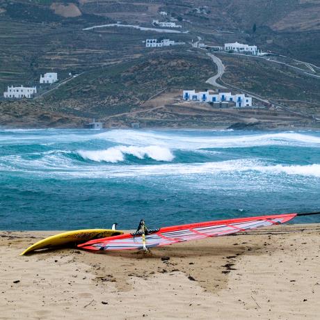 Ftelia beach with a lot of wind, FTELIA (Beach) MYKONOS