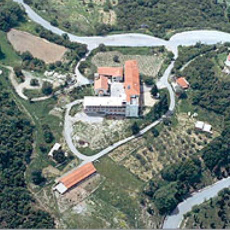Aerial photo of Agias Eleoussis of Kykkos Monastery (1510) at Salmeniko, MONI AGIAS ELEOUSSIS (Monastery) PATRA
