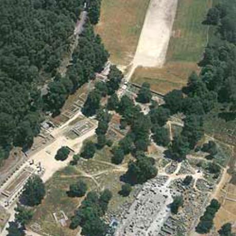Ancient Olympia, aerial view of the archaeological site, OLYMPIA (Ancient sanctuary) ILIA