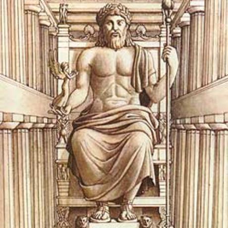 Ancient Olympia, reconstruction drawing of the chryselephantine statue of Zeus, OLYMPIA (Ancient sanctuary) ILIA