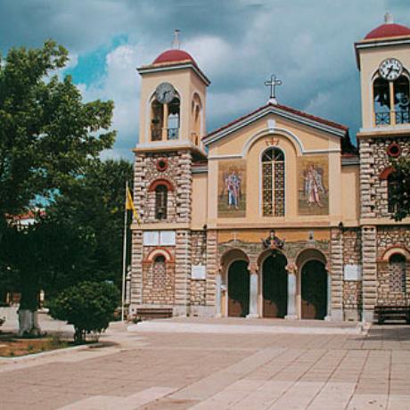 A view of Kalavryta central square church - the left clock stopped when the German army started killing the manhood in 1943, KALAVRYTA (Small town) ACHAIA