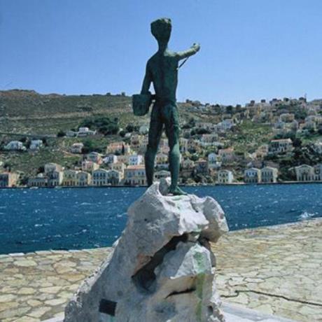 Gialos, Michalaki statue (the little fisherman) by the famous Symiot sculptor Costas Valsamis, GIALOS (Settlement) SYMI