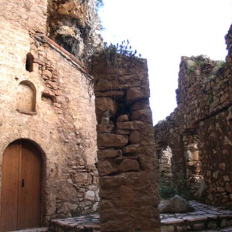 Atsicholos, Monastery Kalamiou - the monks' cells, nowadays half-dilapidated, are being reconstructed by the public's donations, ATSICHOLOS (Village) GORTYS