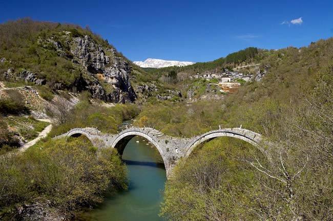 The three-arch stone bridge Kalogeriko (19th century) in the village of Kipi KIPI (Village) ZAGORI