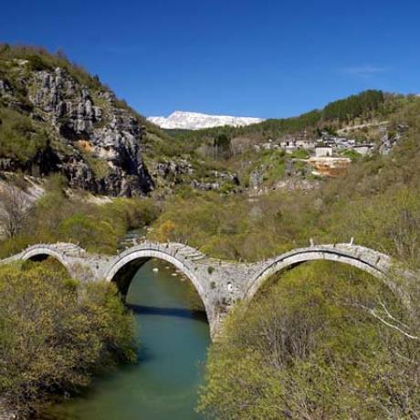 The three-arch stone bridge Kalogeriko (19th century) in the village of Kipi, KIPI (Village) ZAGORI