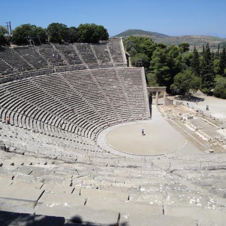 Theatre of Epidaurus: View of the scene (stage), the orchestra (acting area) and the koilon (tiered seats), ASKLEPIEION OF EPIDAURUS (Ancient sanctuary) ARGOLIS