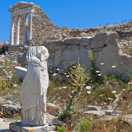 The Temple of Isis, is a small Doric temple within a sanctuary shared by the familiar triad Serapis, Isis and Anubis, located on a high terrace by the foothill of Cynthus., DELOS (Island) KYKLADES