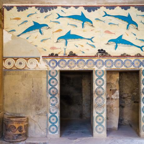 Dolphins fresco in the Palace of Knossos, KNOSSOS (Minoan settlement) CRETE