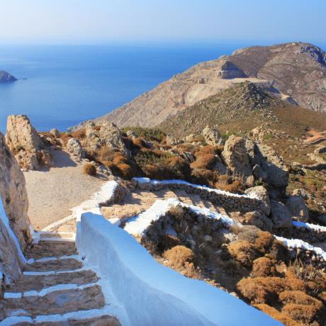 Profitis Elias monastery is located at the highest spot of the island (296 m.) and offers panoramic view, PATMOS (Small town) DODEKANISSOS