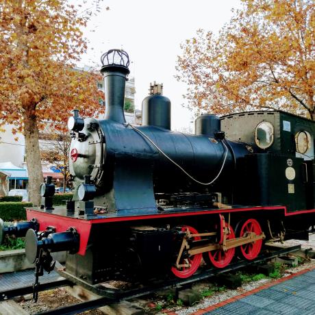 Steam train engine at the entrance of the railway station of Larissa, LARISSA (Town) THESSALIA
