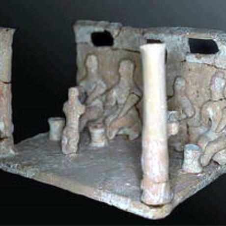 A clay model of worshipers found in the Kamilari tomb, KAMILARI (Village) TYMBAKI