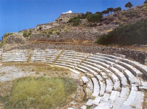 Ancient Theater of Milos. Cut into the rocky slope near the city's ancient agora, the phase which survives dates from the time of the Roman Occupation  MILOS (Ancient city) GREECE