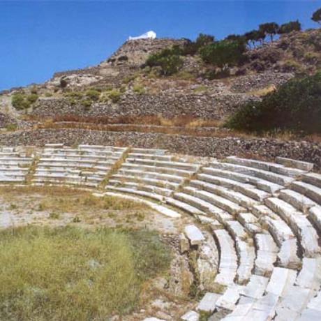 Ancient Theater of Milos. Cut into the rocky slope near the city's ancient agora, the phase which survives dates from the time of the Roman Occupation , MILOS (Ancient city) GREECE