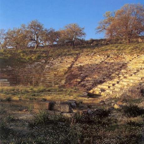 Theater of Oiniadai; a small theater of the Hellenistic era, built on a steep hillside; it is nowadays used for local artistic events , INIADES (Ancient city) IERA POLIS MESSOLONGIOU