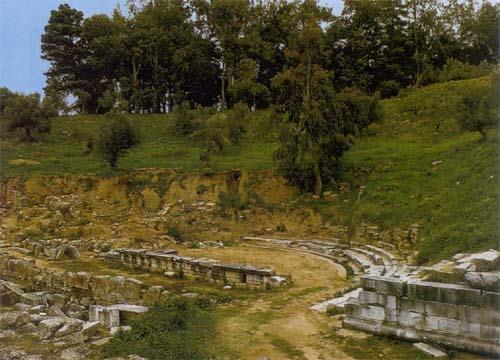 Sparta, ancient theater. Very few elements of the old theater of Sparta have survived; the ruins visible today are of Roman date; the skene was mobile  SPARTI (Ancient city) LACONIA