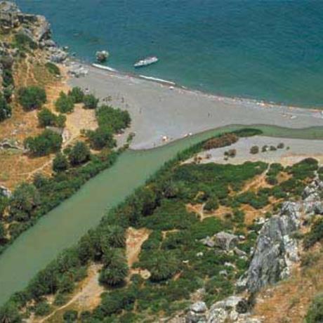 View of the Preveli beach on the estuary of the river Kourtaliotis , PREVELI (Famous Beach) RETHYMNO