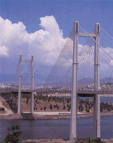 The suspension bridge over the Euripos straits  EVRIPOS STRAIGHT (Sea strait) EVIA