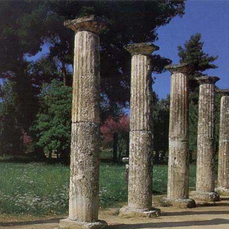 Ancient Olympia, the palestra (3rd century BC), Doric columns surrounded the square courtyard where the athletes trained , ANCIENT OLYMPIA (Small town) ILIA