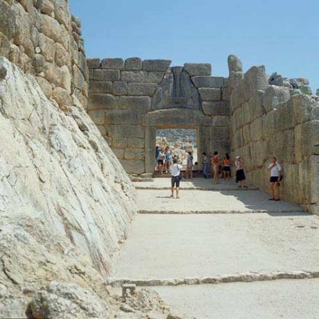 The entrance to the ancient site of Mycanae , MYCENAE (Mycenean palace) ARGOLIS