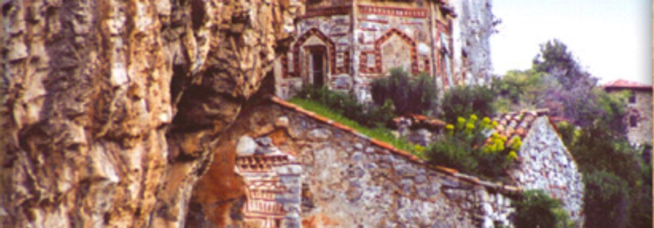 Monastery of Philosophos - the old monastery (10th c.) is built in the hollowness of a high rock