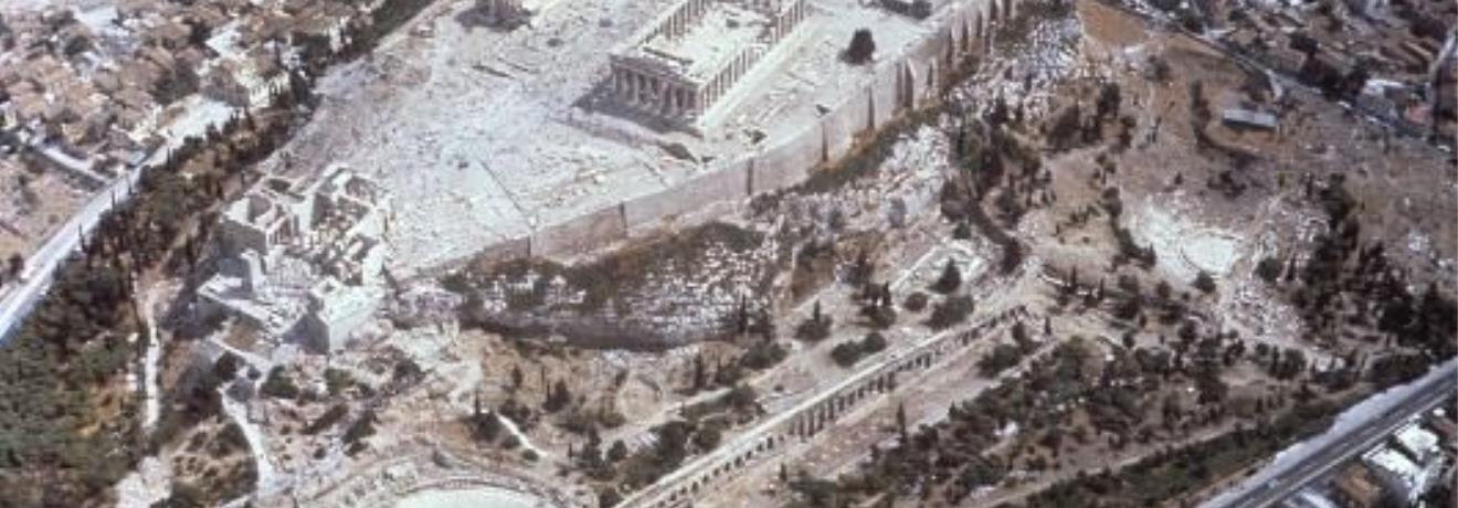 Aerial photography of the Athenian Acropolis and its south slope,