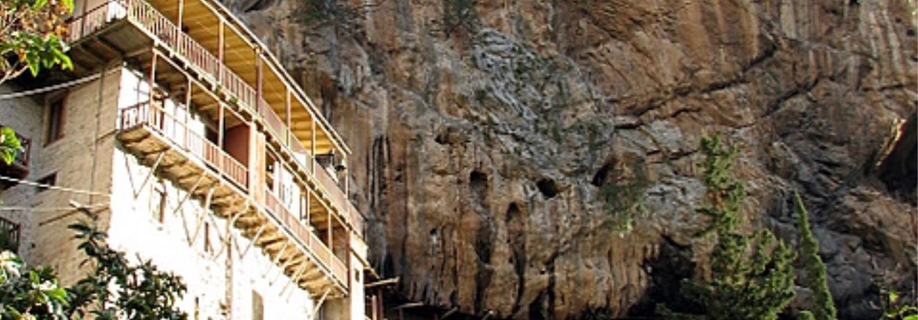 Timios Prodromos monastery, built on the rocks of the Loussios gorge