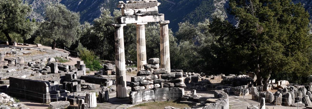 The tholos of Delphi marks the sanctuary of Athena Pronaia at Delphi