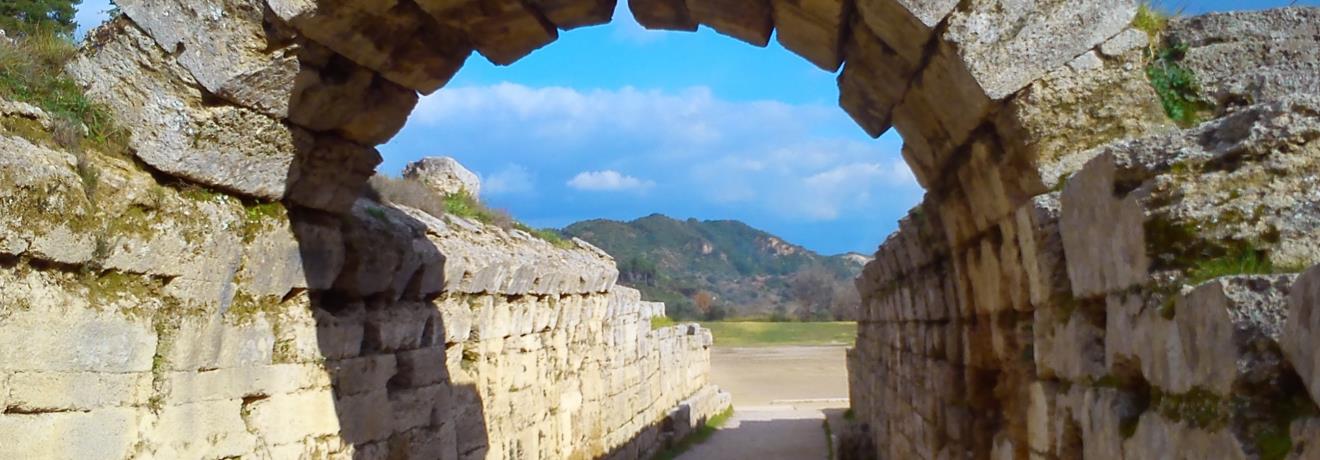 Krypte, the entrance to the stadium of Olympia, was a vaulted stoa 32 m long, built in the late 3rd century BC