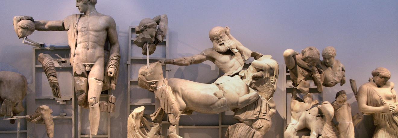 The Centauromachy scene with Apollo as the central figure; west pediment of Zeus' temple
