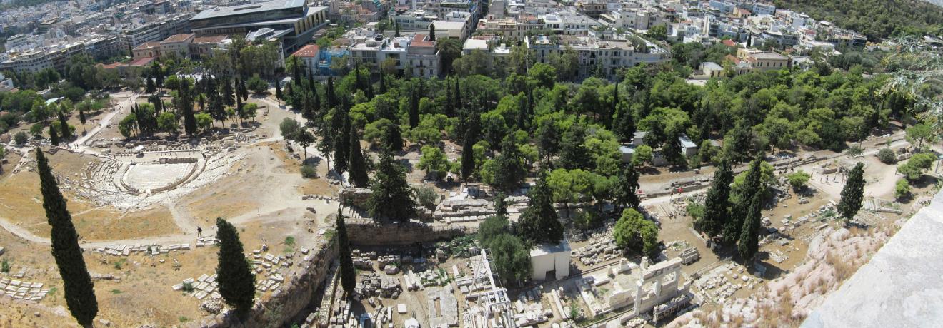 The Asklepieion and theatre of Dionysus, viewed from the Acropolis