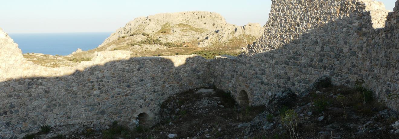 Built on a rock 216 m high, the Archangelos castle was one of the most formidable fortresses of Rhodes.