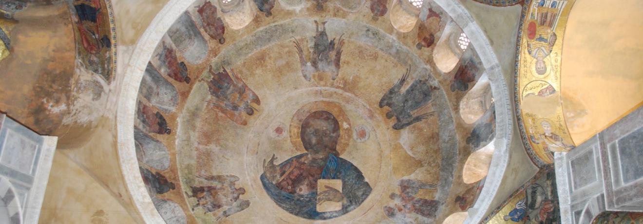 Pantokrator fresco at the cupola of Katholikon